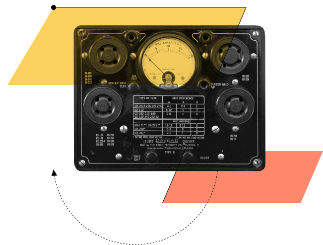 Stylized Image: Flewelling Counter Checker B. Electronic tube tester.